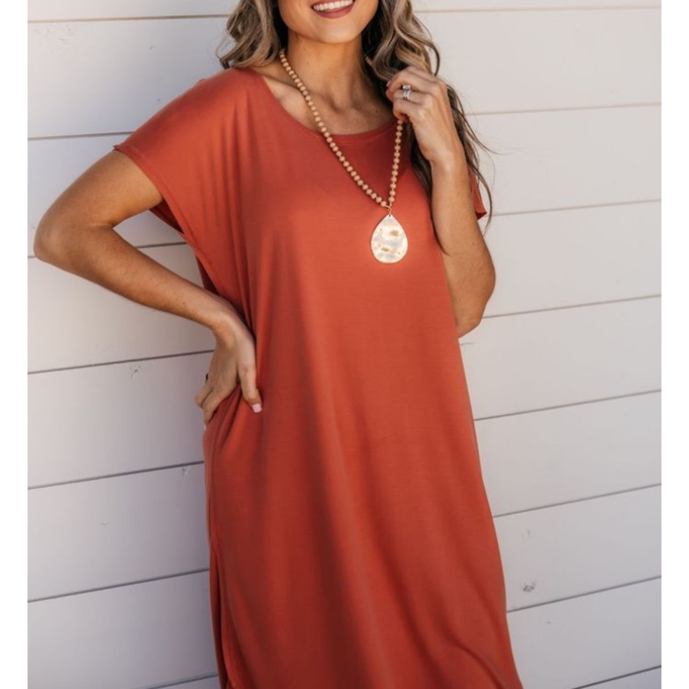Thriving Raw Edge Knit Dress Terra Cotta Ruthie - Picture 2 of 5